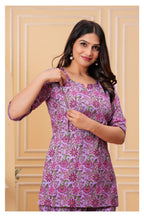 Women’s Maternity Feeding Cord Set | Floral Printed Nursing Co-Ord Set (Purple)