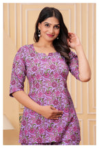 Women’s Maternity Feeding Cord Set | Floral Printed Nursing Co-Ord Set (Purple)