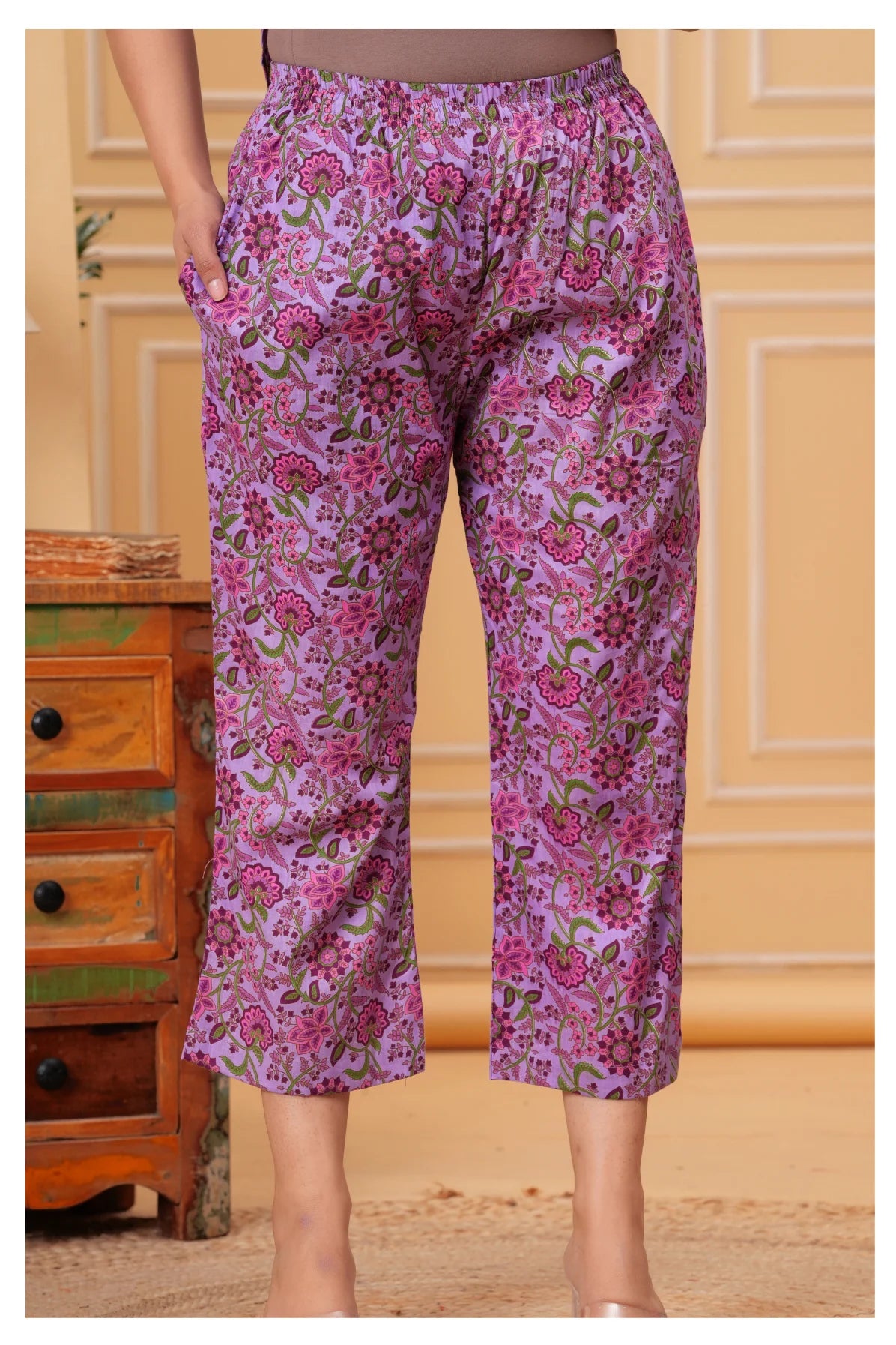 Women’s Maternity Feeding Cord Set | Floral Printed Nursing Co-Ord Set (Purple)