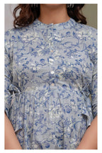 "Floral Print Cotton Peplum Short Kurti for Women – Light Blue"