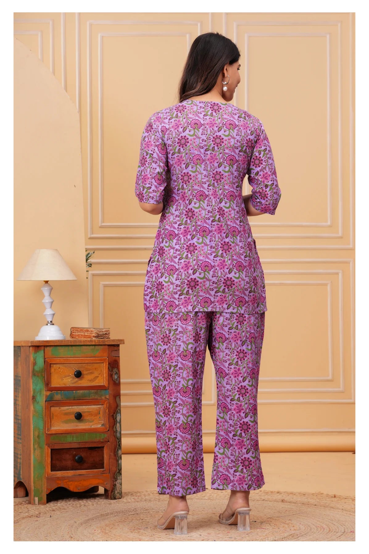 Women’s Maternity Feeding Cord Set | Floral Printed Nursing Co-Ord Set (Purple)