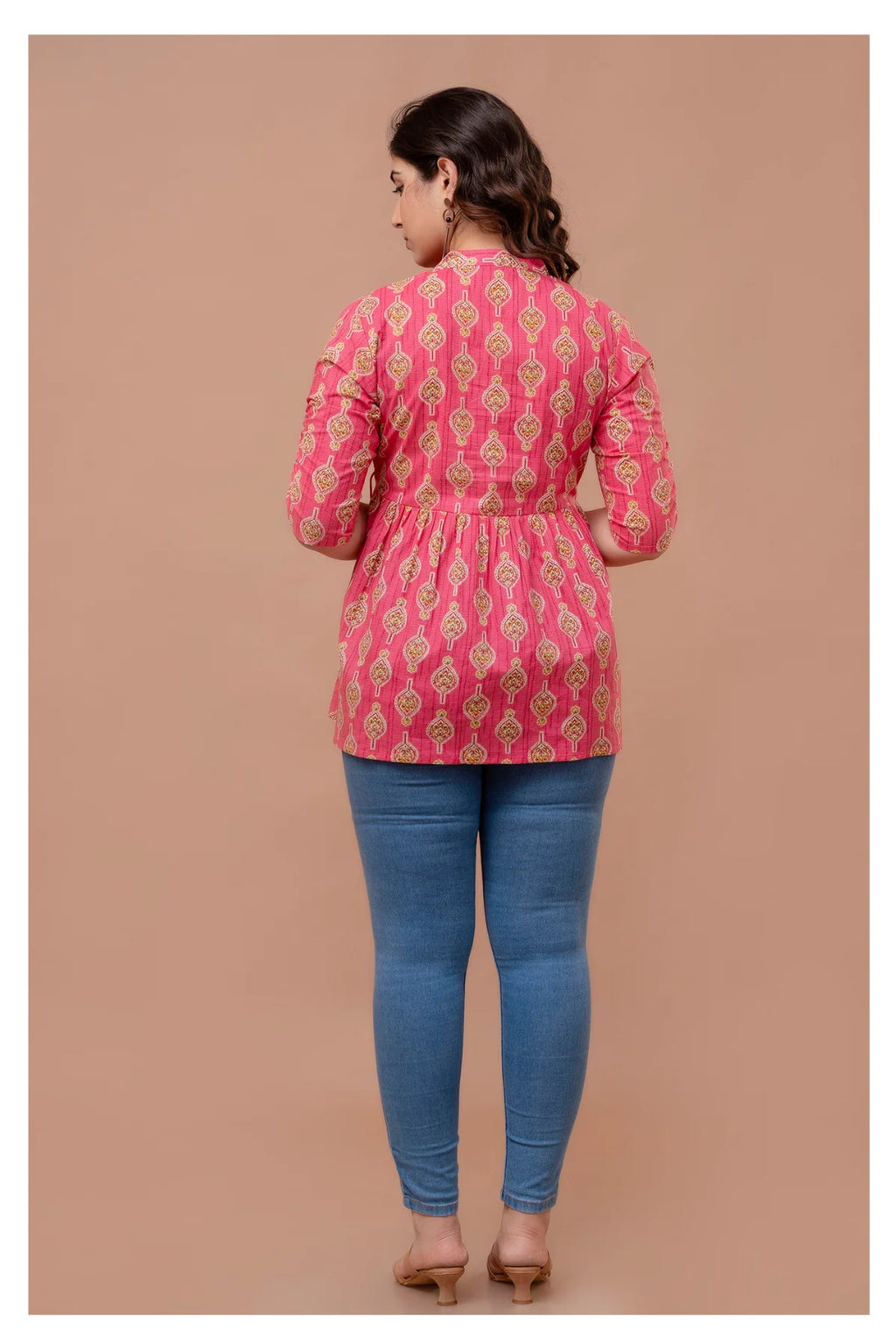 "Floral Motif Cotton Peplum Top for Women – Pink Shade"