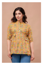 Mustard Floral Cotton Peplum Top for Women