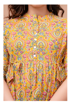Mustard Floral Cotton Peplum Top for Women