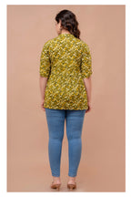 Olive Yellow Floral Cotton Peplum Top for Women