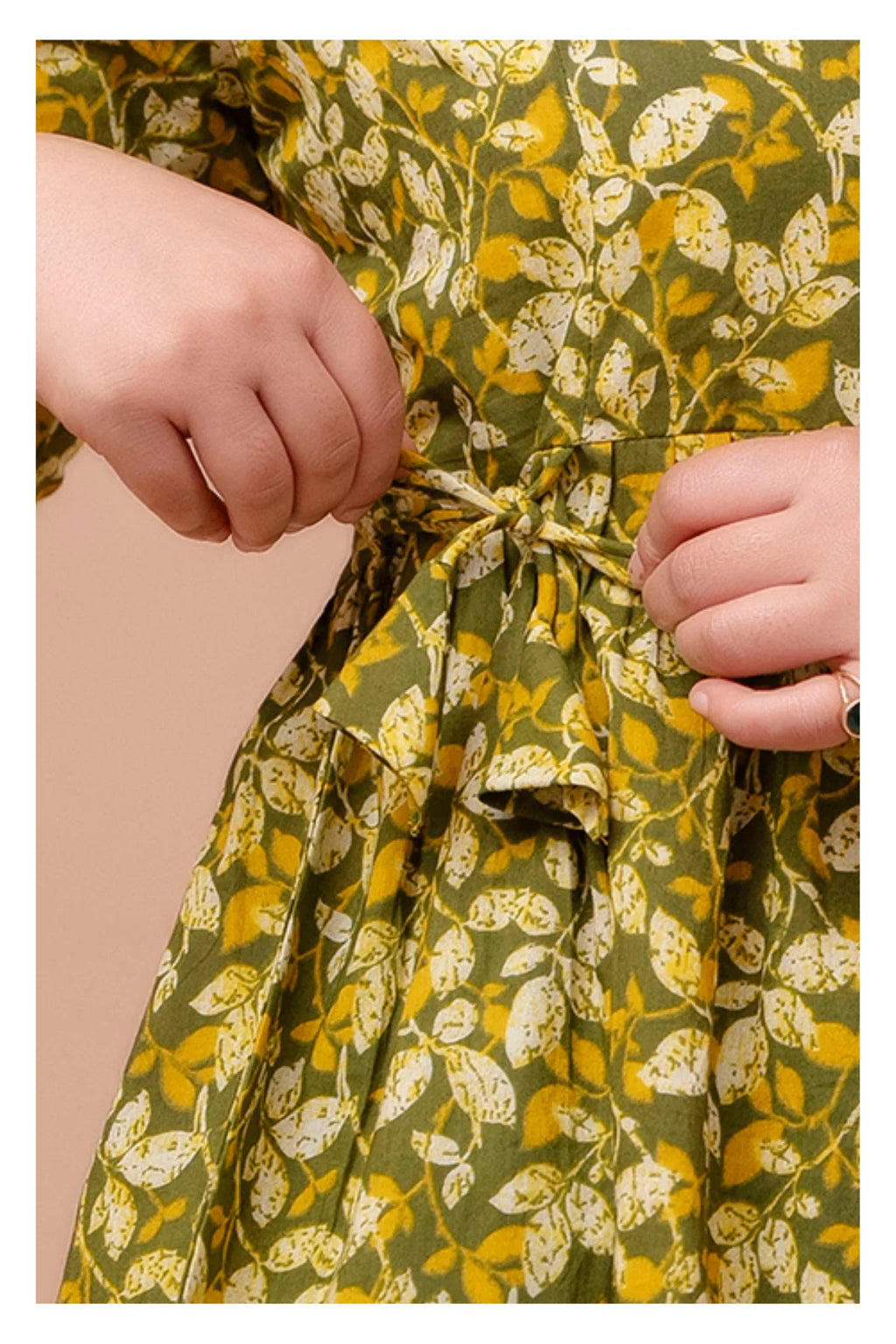 Olive Yellow Floral Cotton Peplum Top for Women