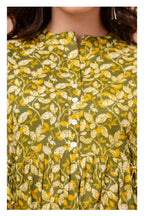 Olive Yellow Floral Cotton Peplum Top for Women