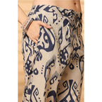 "Beige & Navy Abstract Printed Co-ord Set for Women – Stylish Shirt Top with Pants"