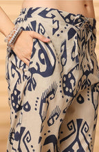 "Beige & Navy Abstract Printed Co-ord Set for Women – Stylish Shirt Top with Pants"