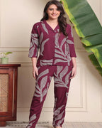 Women’s Maroon Printed Rayon Night Suit Set – Soft & Breathable Loungewear