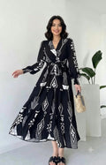 Clothycorp Black & White Geometric Printed Maxi Dress for Women