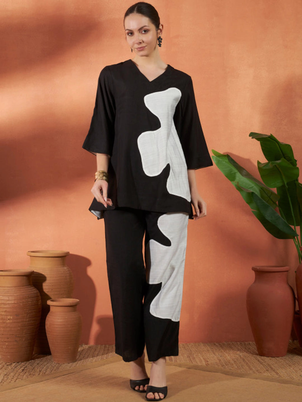 Black & White Abstract Print Co-Ord Set for Women