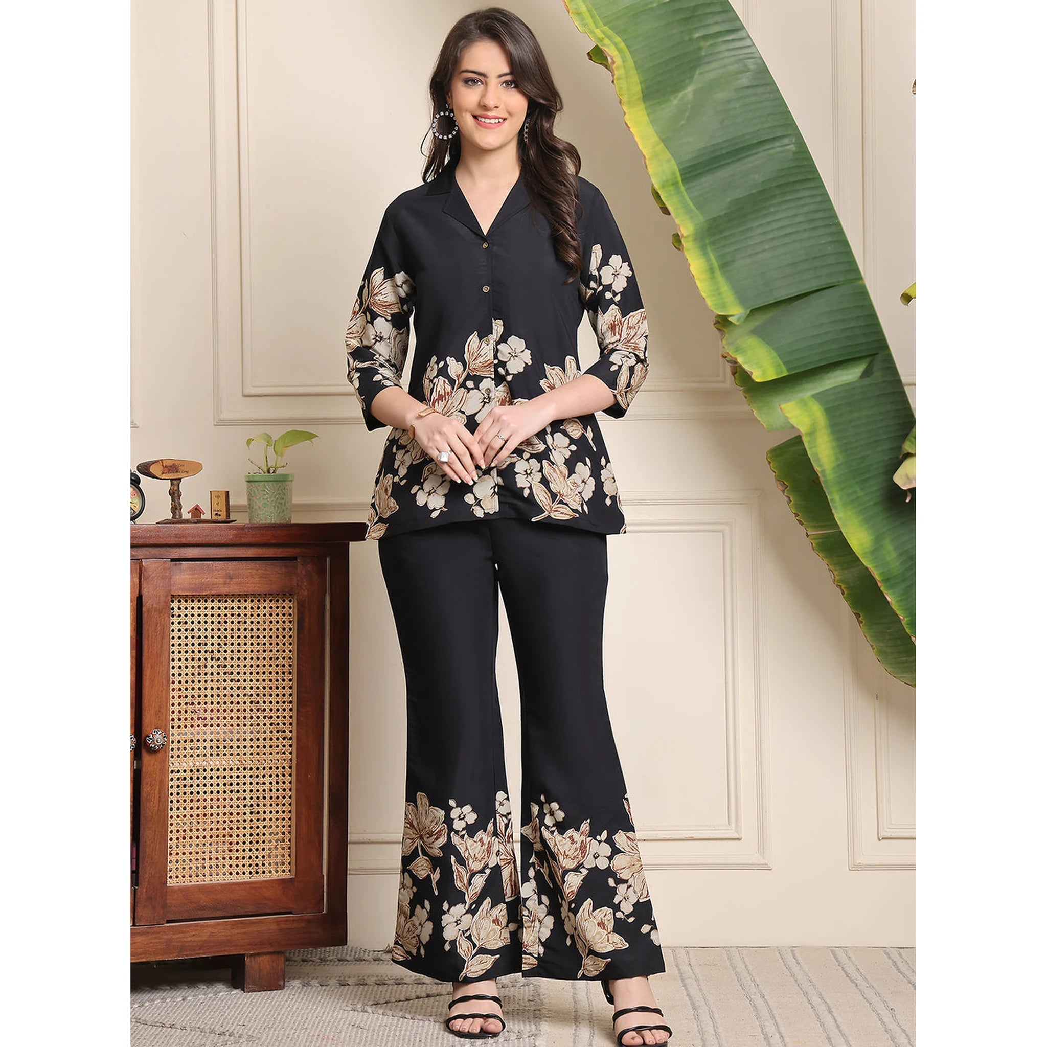 Elegant Black Flower Design Co-ord Set | Women’s Stylish Wear