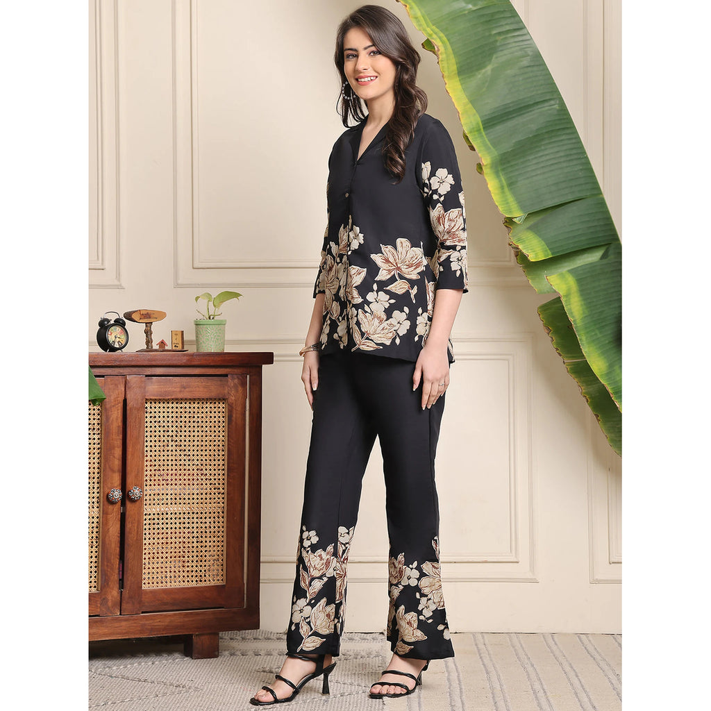 Elegant Black Flower Design Co-ord Set | Women’s Stylish Wear