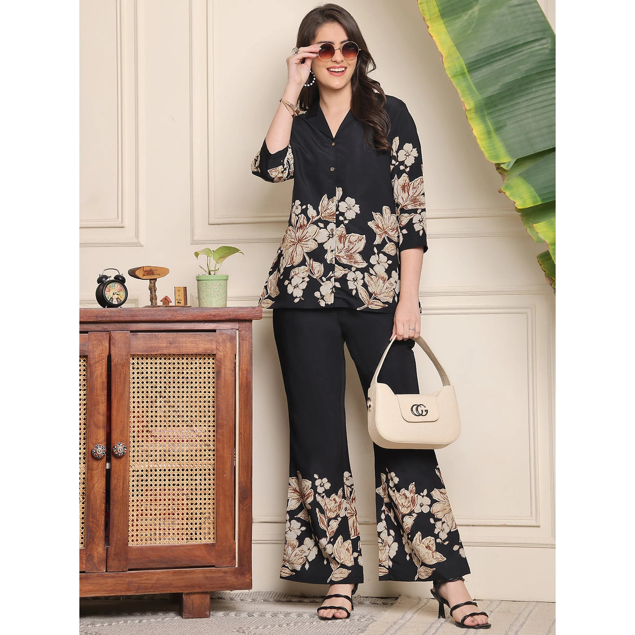 Elegant Black Flower Design Co-ord Set | Women’s Stylish Wear