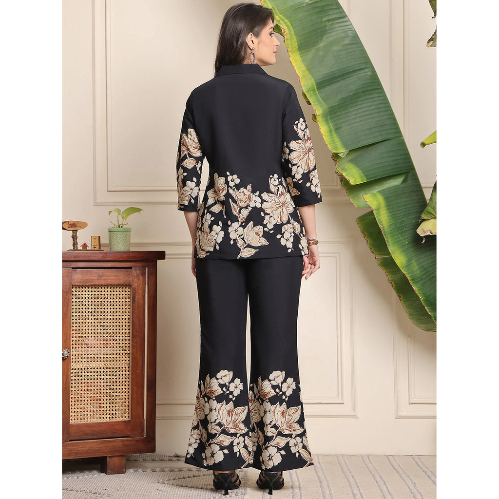 Elegant Black Flower Design Co-ord Set | Women’s Stylish Wear