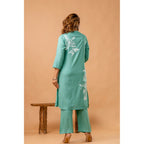 Elegant Sea Green Floral Front-Slit Kurta Set