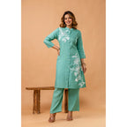 Elegant Sea Green Floral Front-Slit Kurta Set