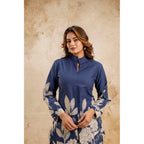 Elegant Women's Blue Floral Printed Cotton Coord Set