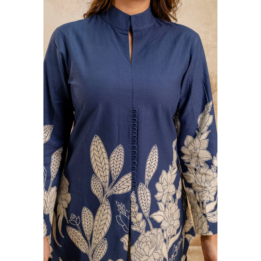 Elegant Women's Blue Floral Printed Cotton Coord Set