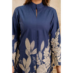 Elegant Women's Blue Floral Printed Cotton Coord Set