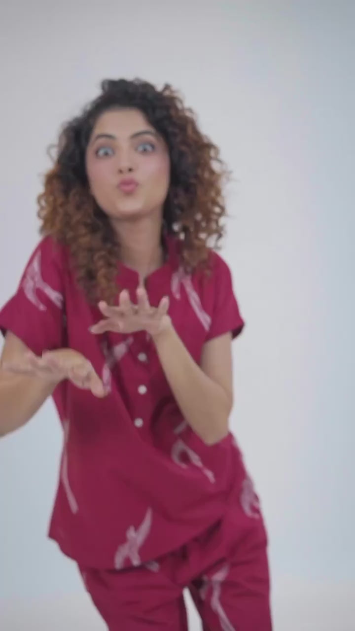 Comfort Fit Maroon Cotton Night Suit for Women