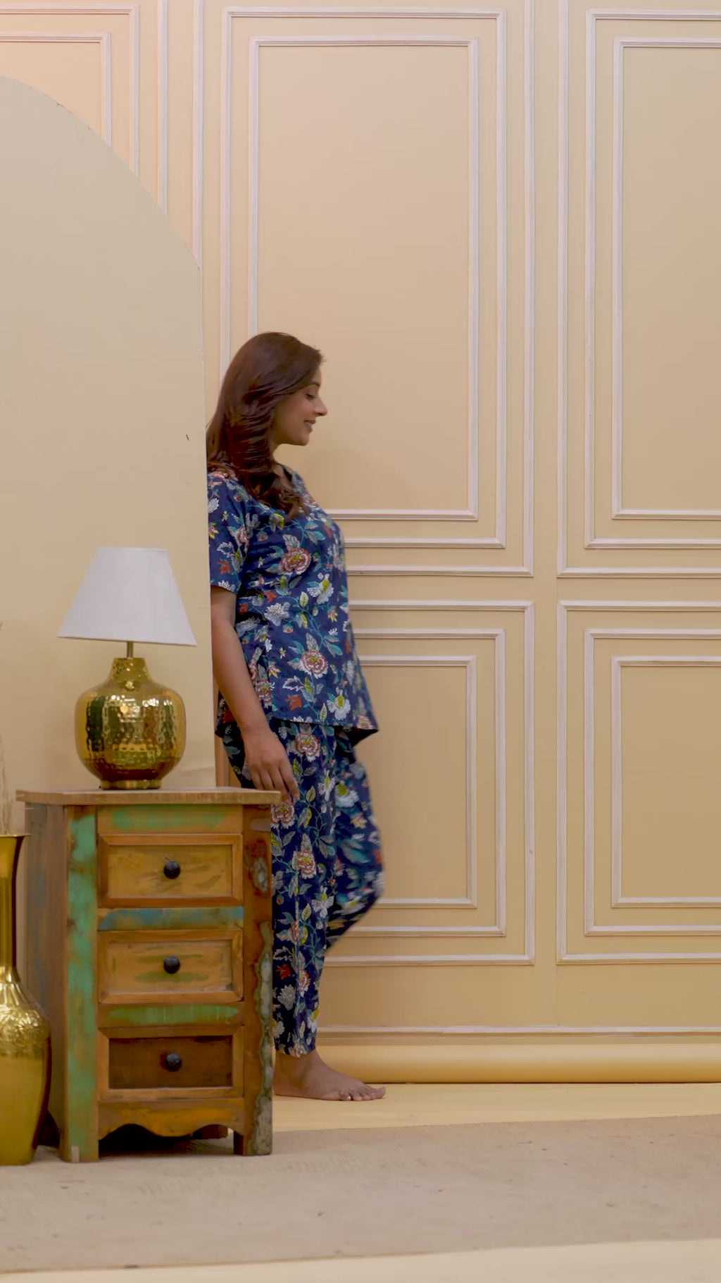 Women’s Blue Printed Cotton Nightwear Set