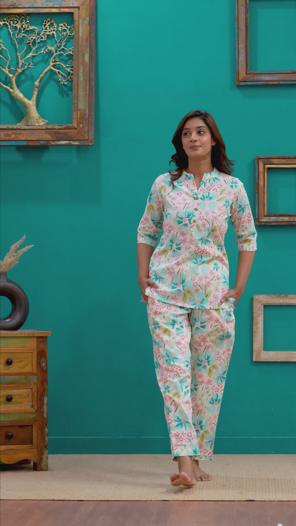 Elysian Bloom Soft Cotton Nightwear Set – Handcrafted Floral Elegance