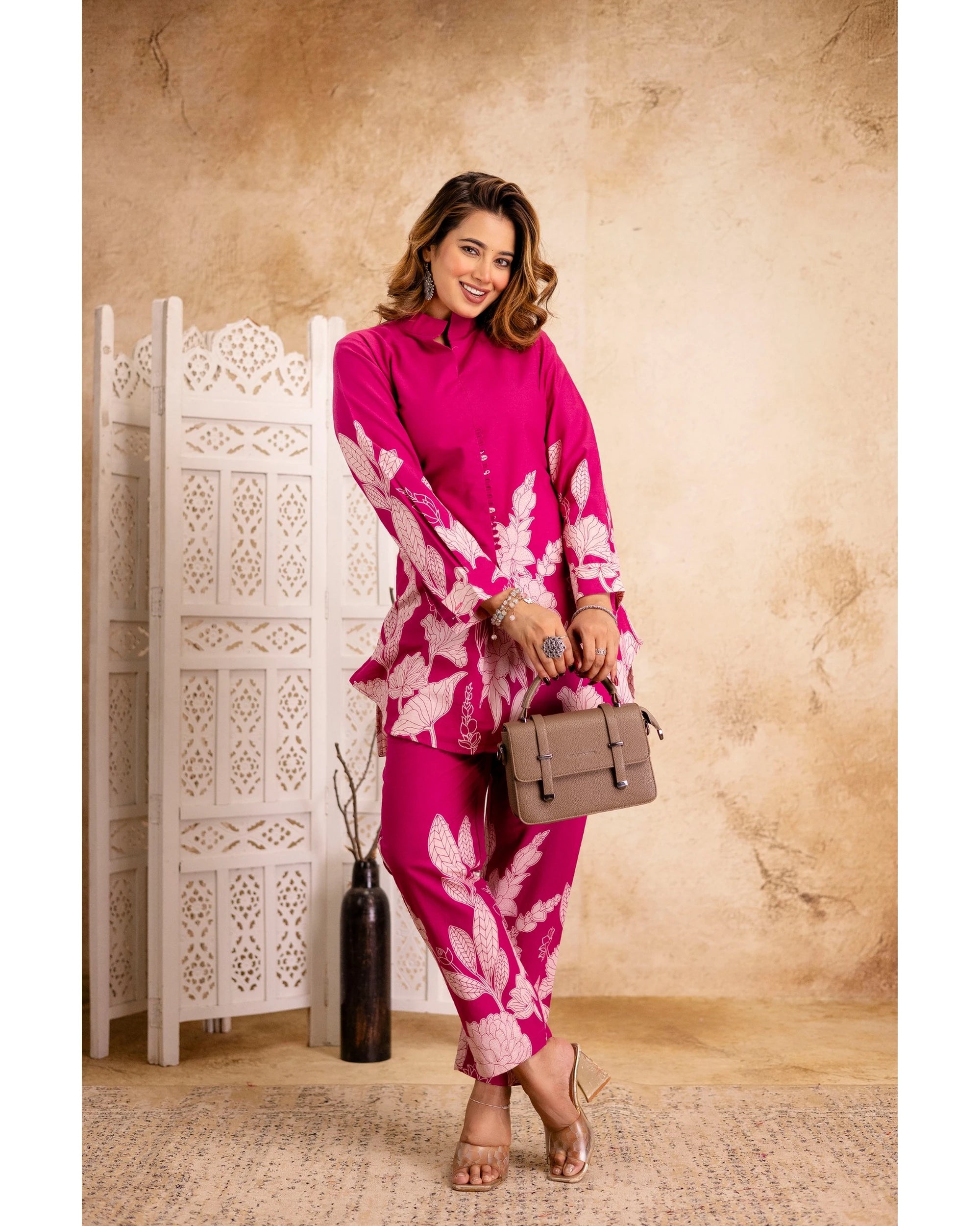 Fuchsia Floral Printed Cotton Coord Set