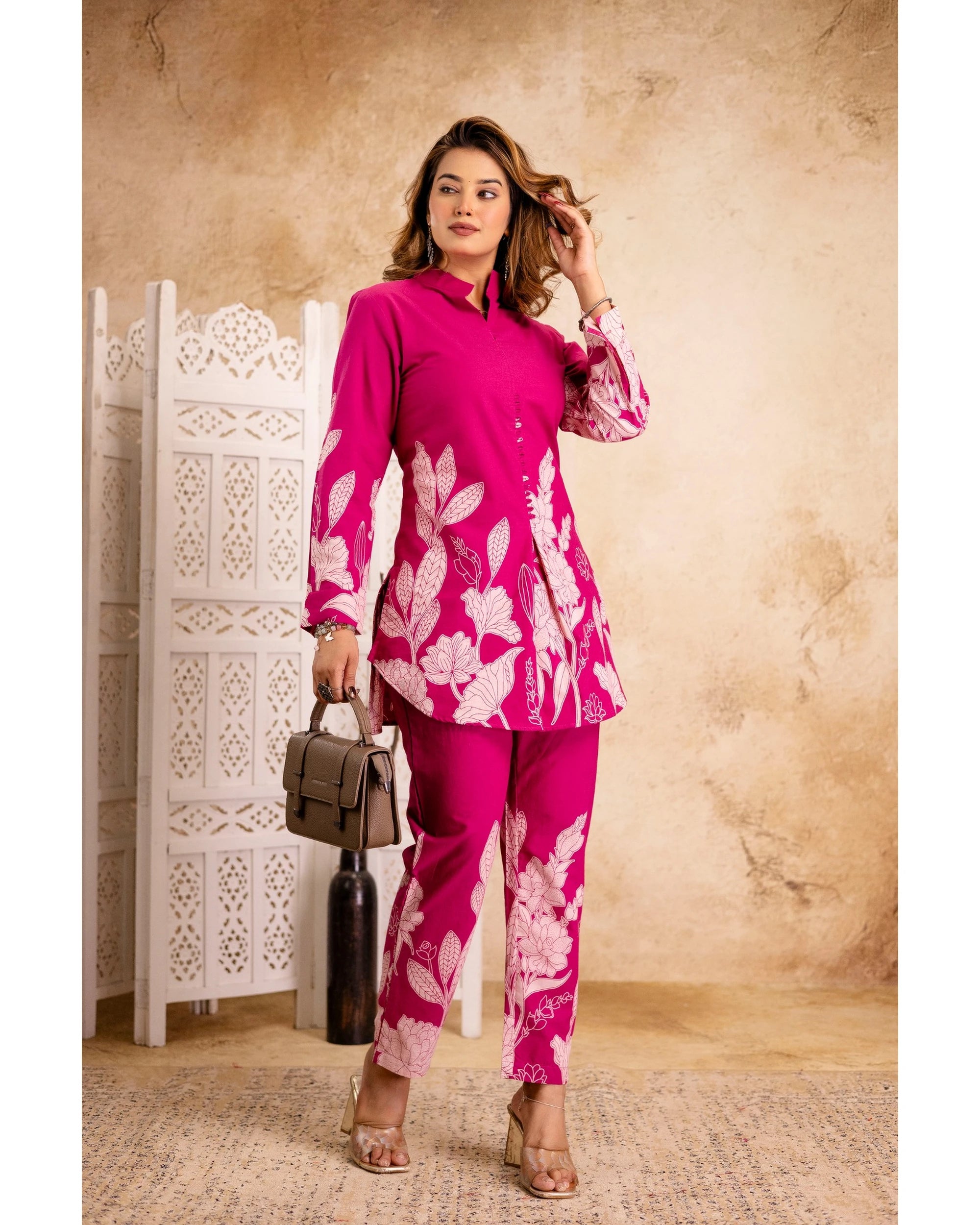 Fuchsia Floral Printed Cotton Coord Set