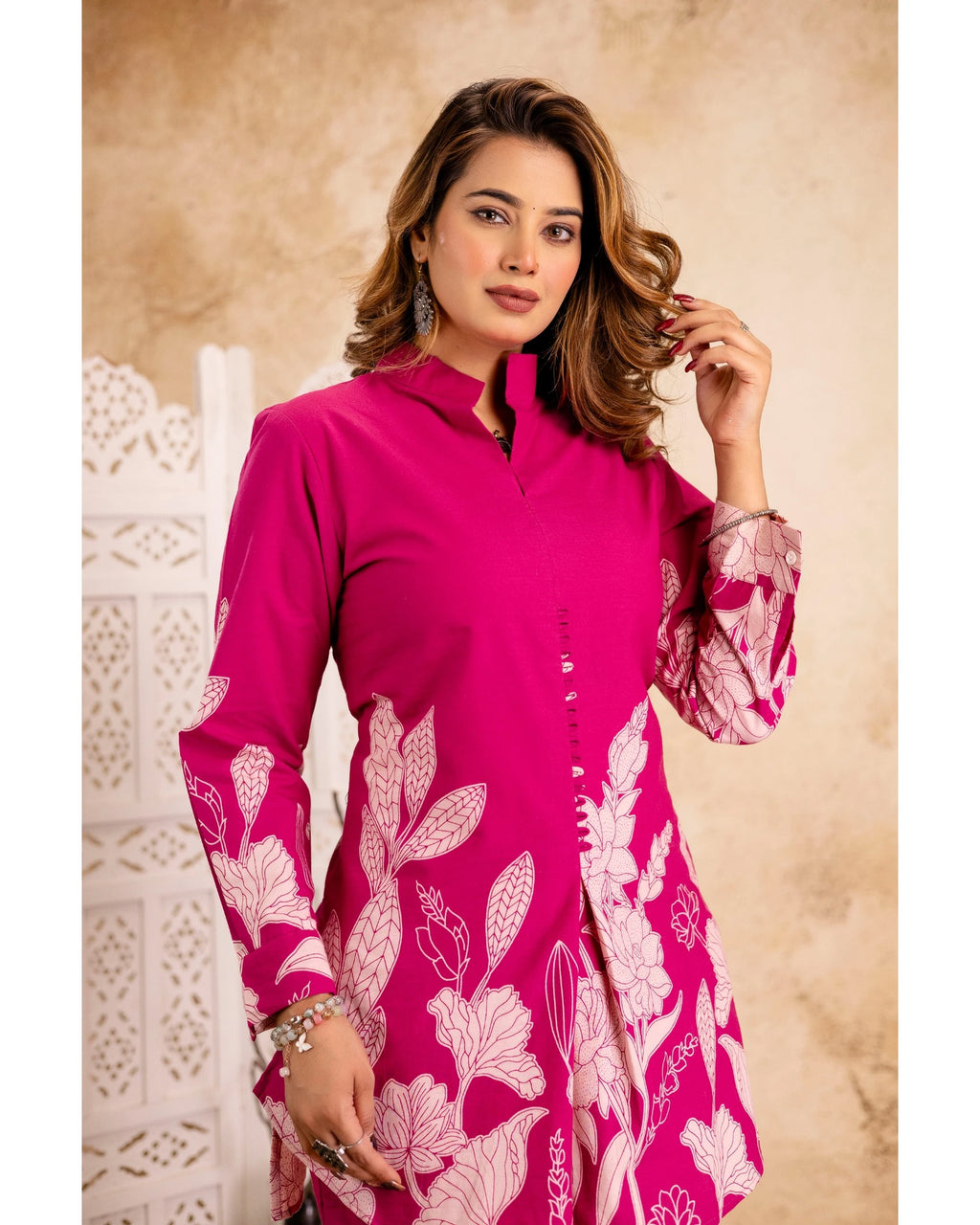 Fuchsia Floral Printed Cotton Coord Set