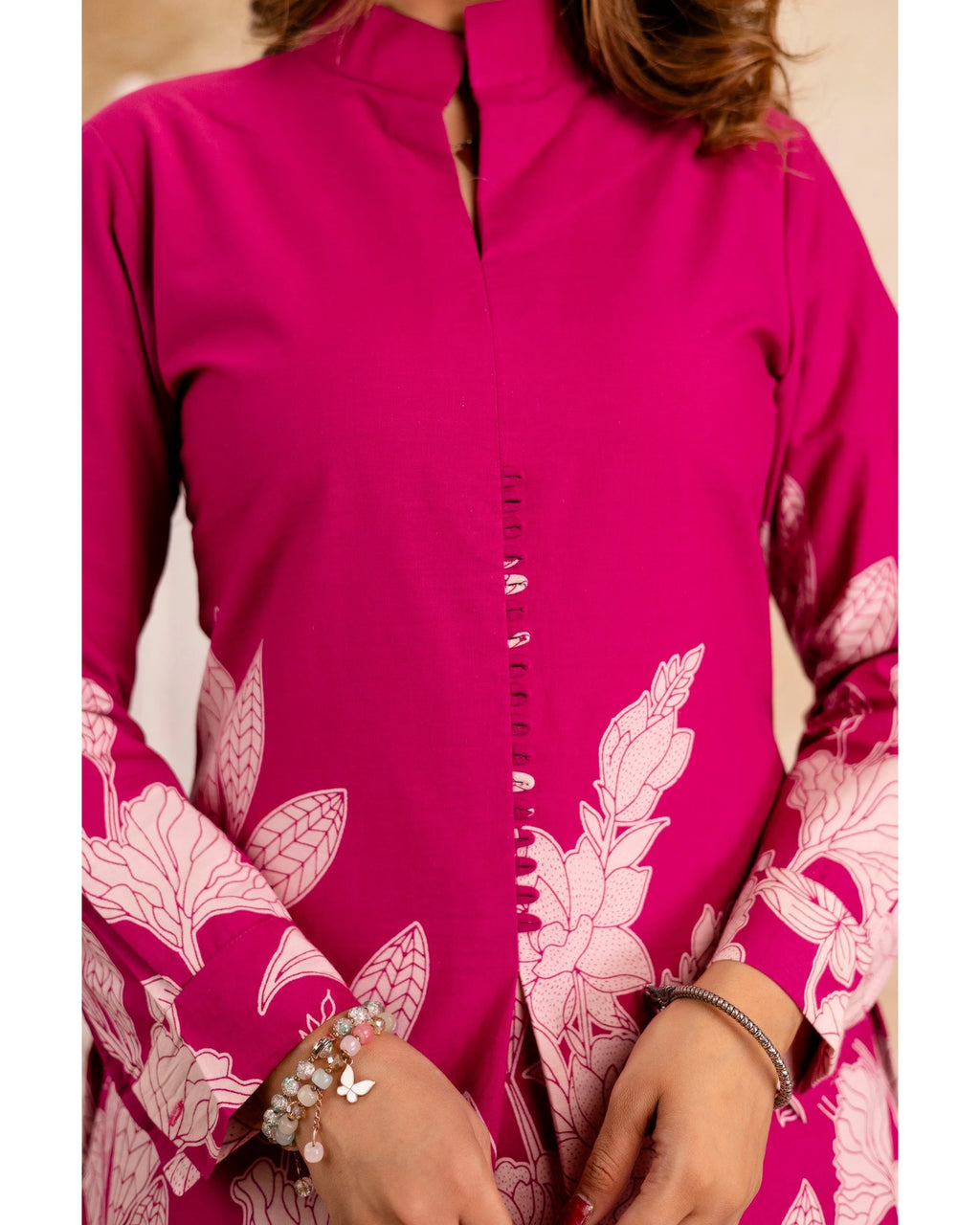 Fuchsia Floral Printed Cotton Coord Set