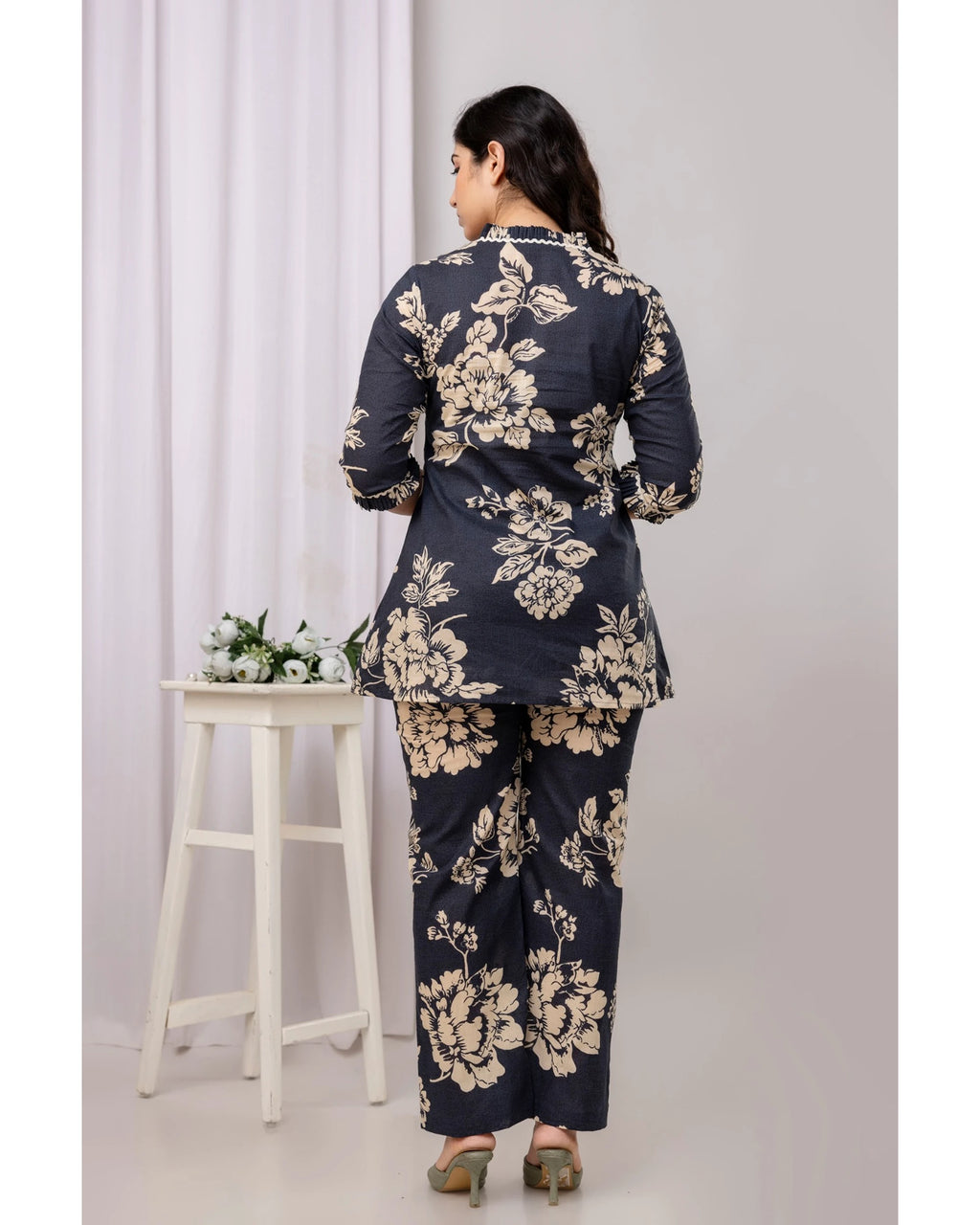 Navy Floral Straight Fit Co-Ord Set