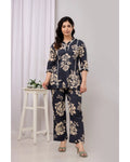 Navy Floral Straight Fit Co-Ord Set