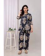 Navy Floral Straight Fit Co-Ord Set