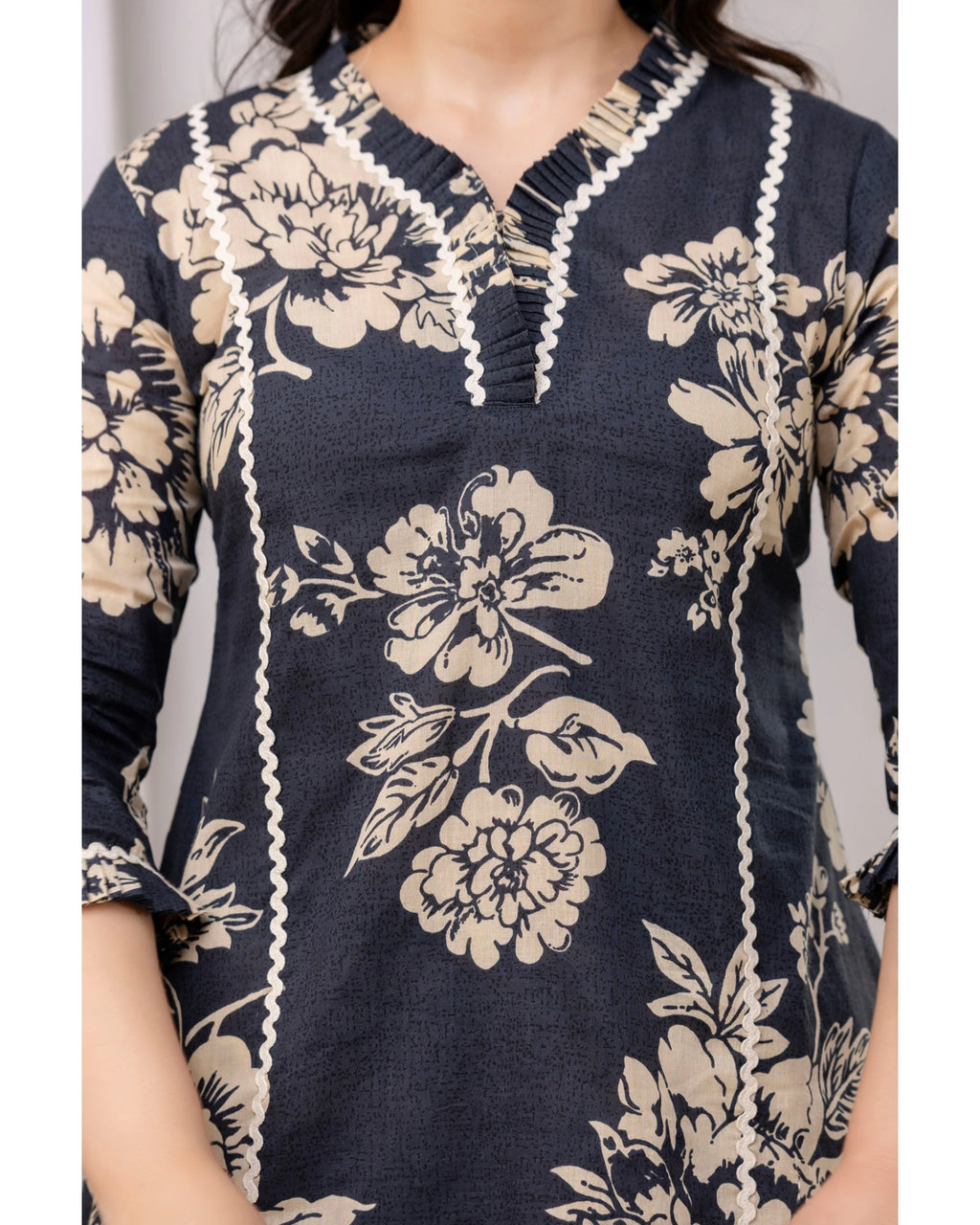 Navy Floral Straight Fit Co-Ord Set