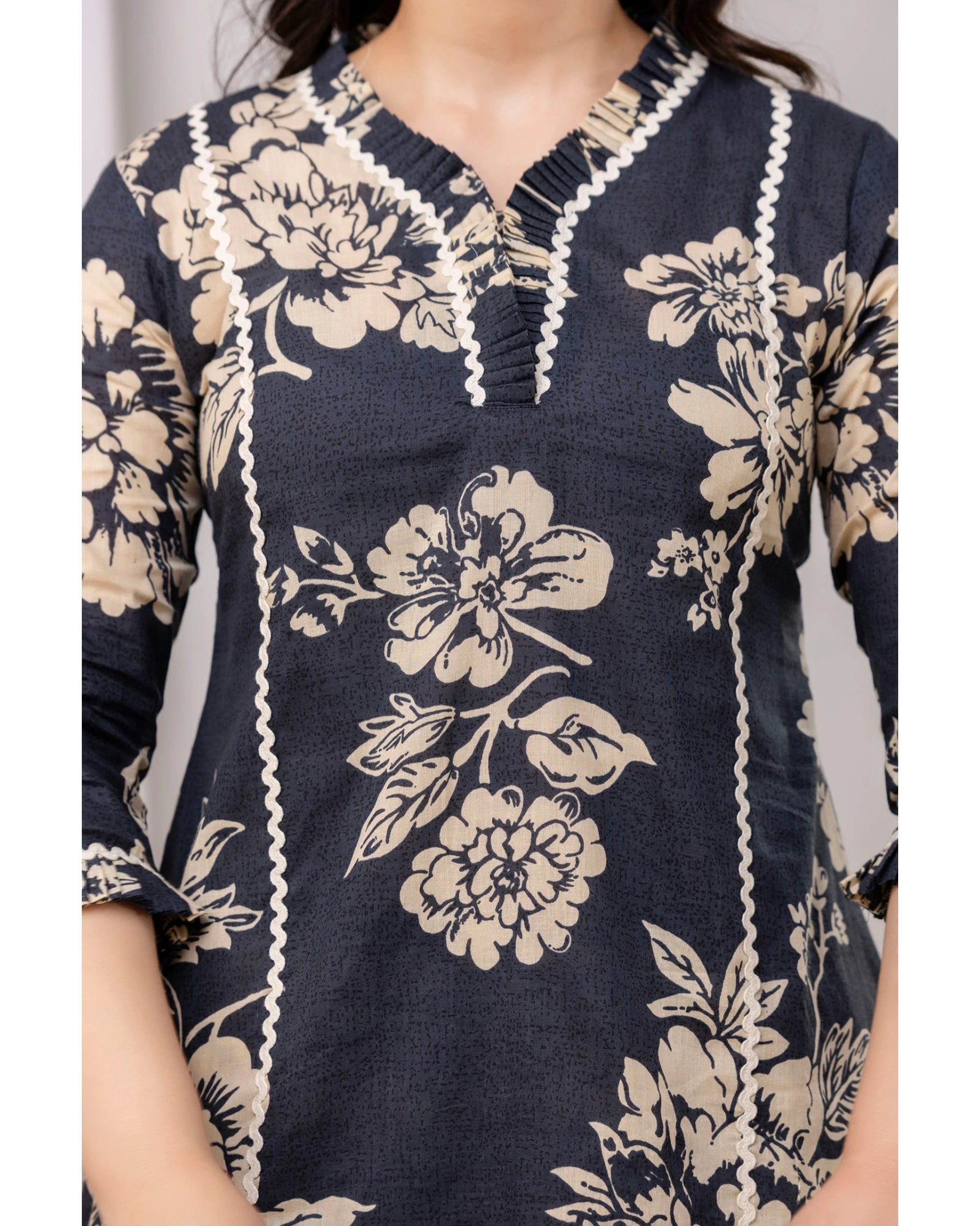 Navy Floral Straight Fit Co-Ord Set