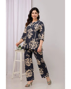 Navy Floral Straight Fit Co-Ord Set