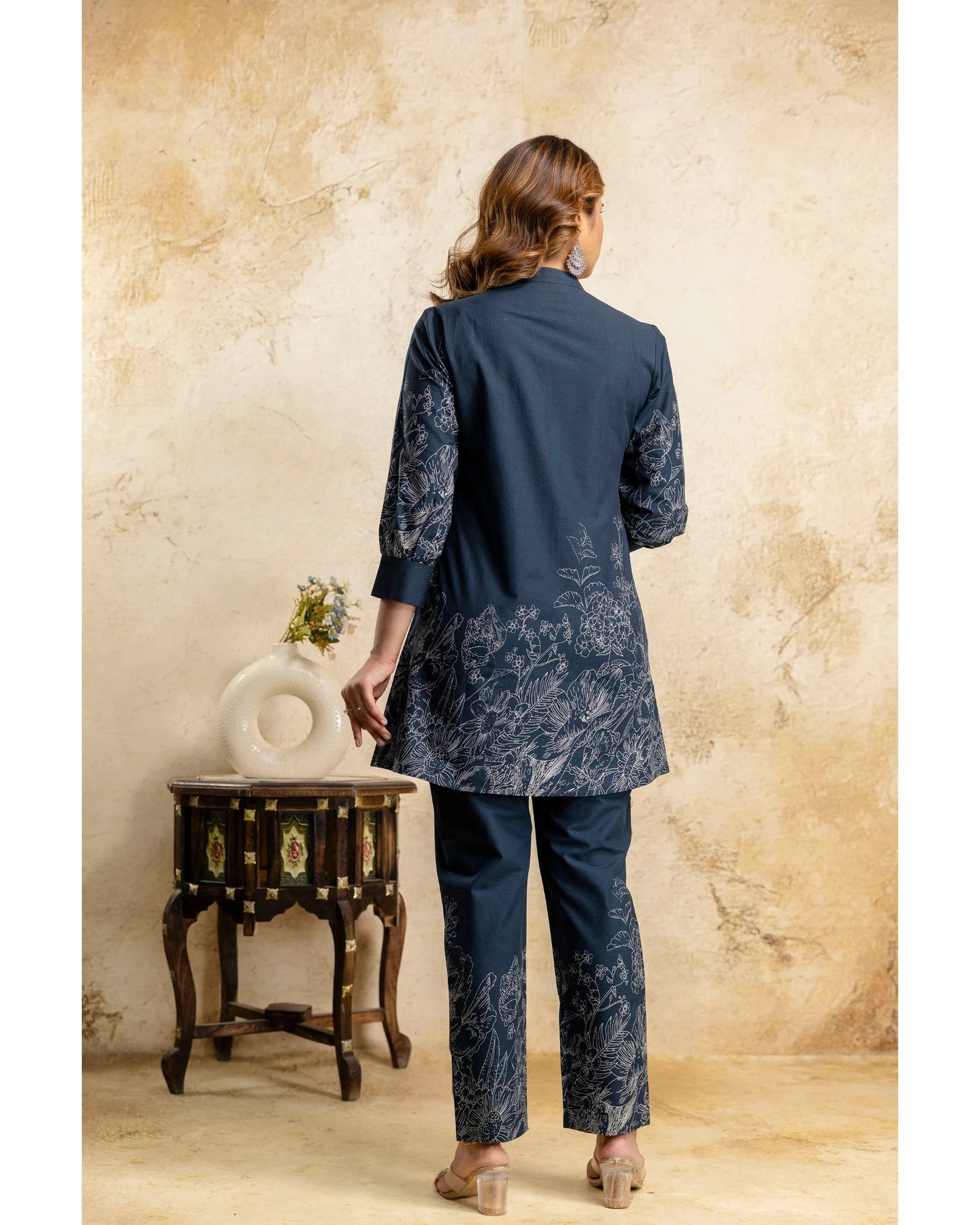 Green Floral Cotton Co-Ord Set for Women – Kurti & Pant Set