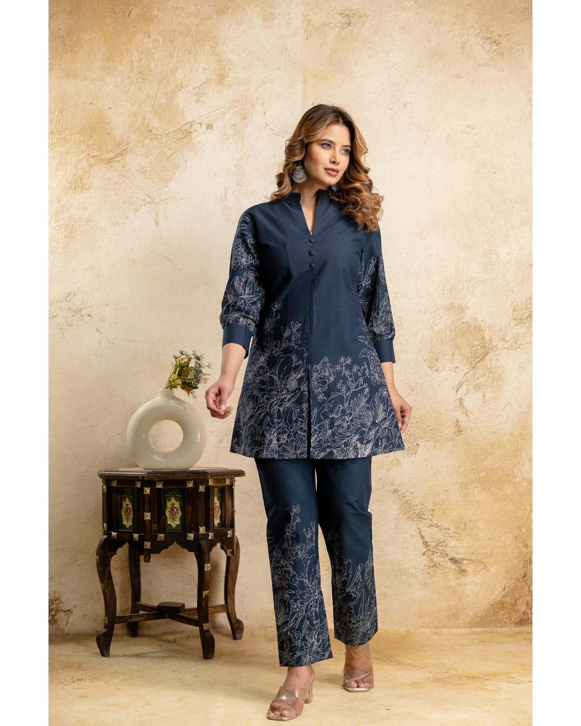 Green Floral Cotton Co-Ord Set for Women – Kurti & Pant Set