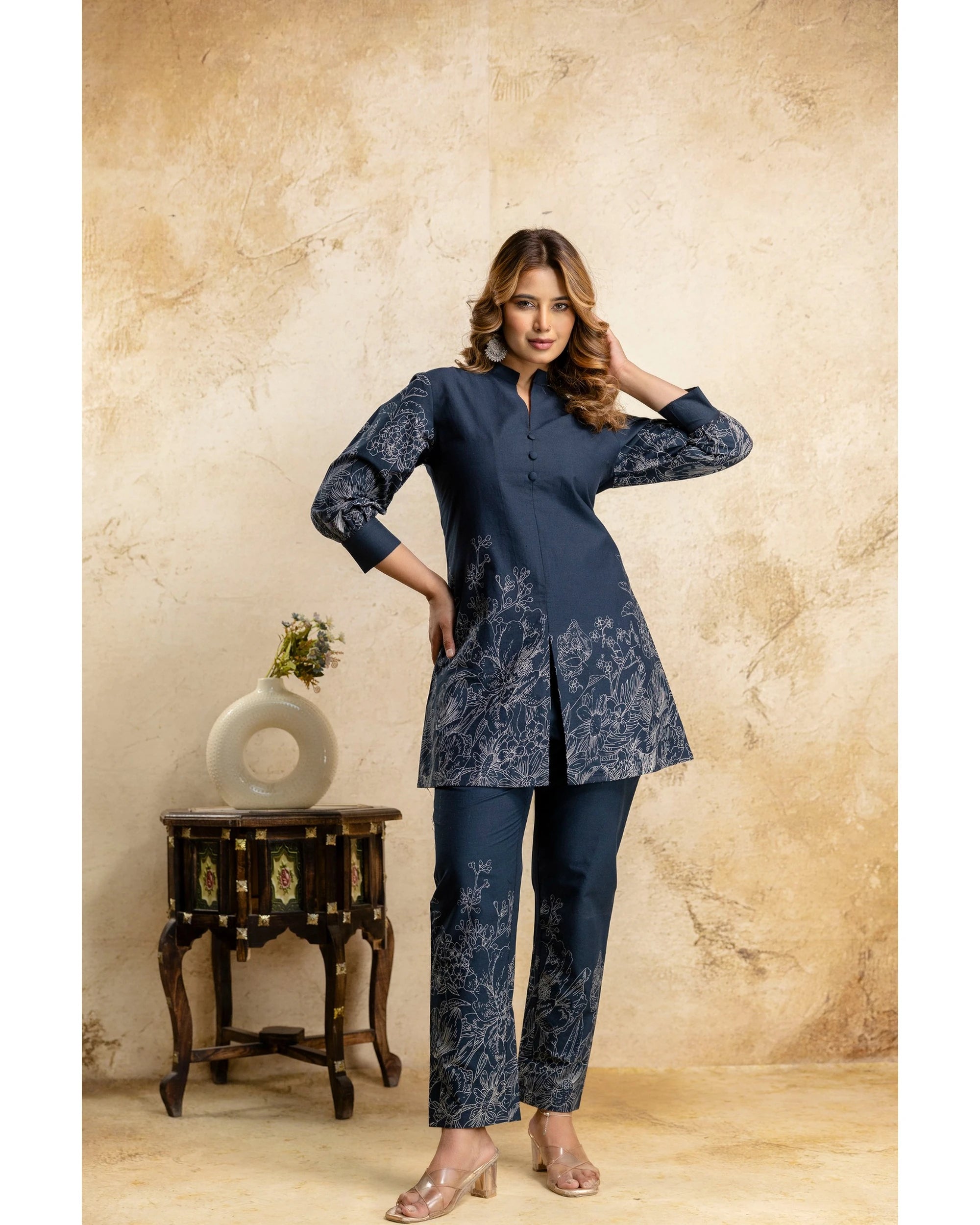 Green Floral Cotton Co-Ord Set for Women – Kurti & Pant Set