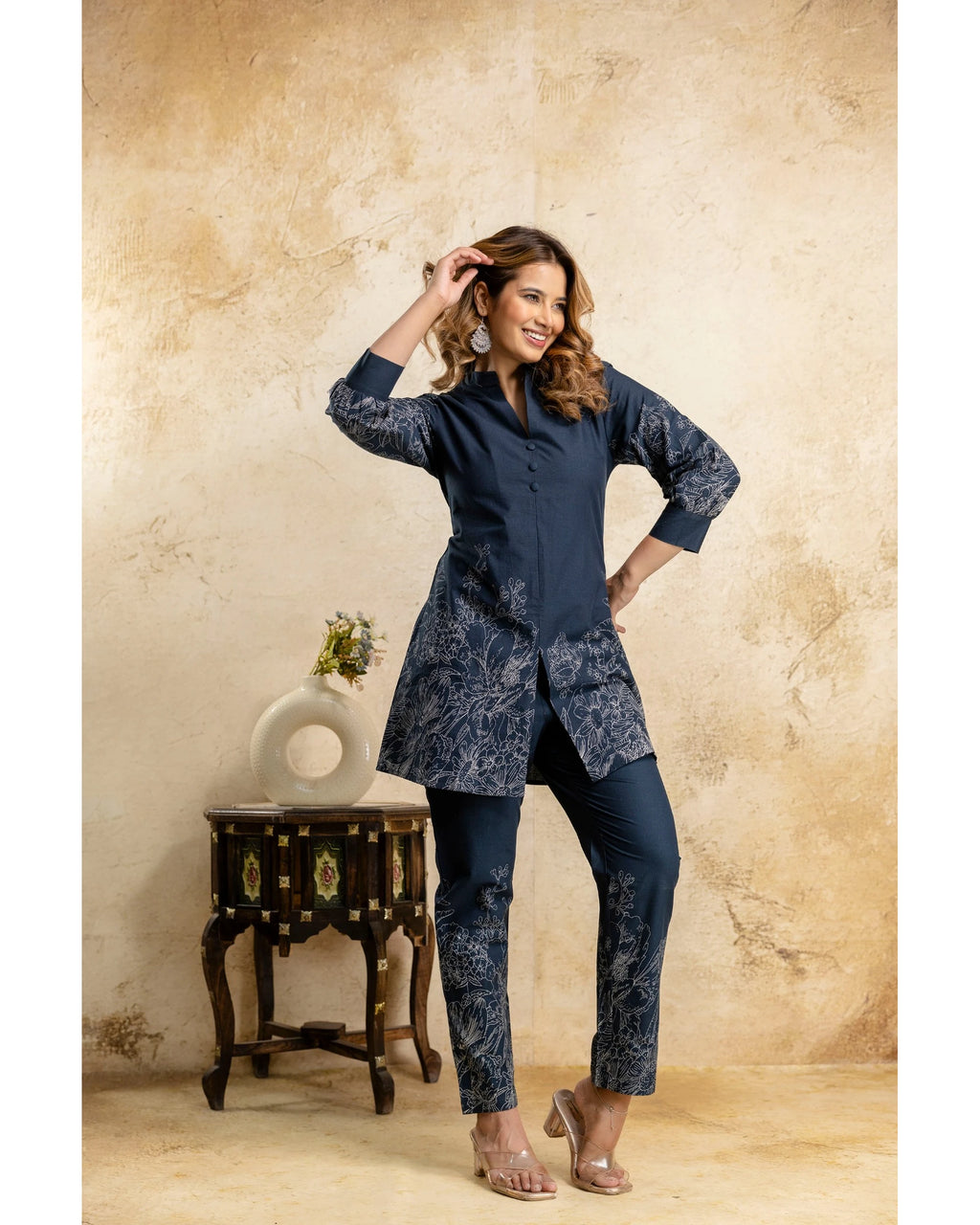 Green Floral Cotton Co-Ord Set for Women – Kurti & Pant Set