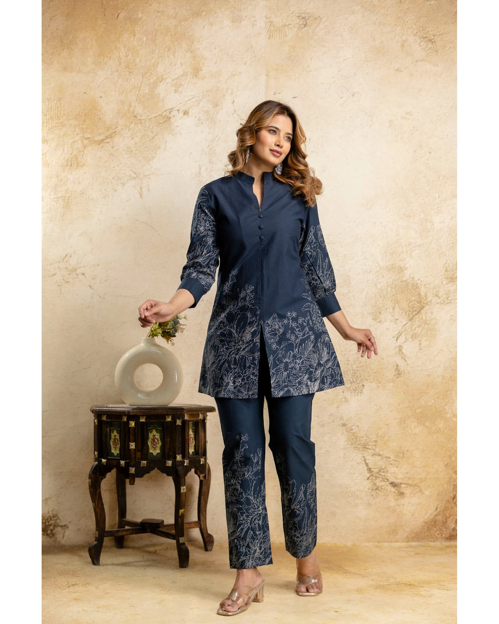 Green Floral Cotton Co-Ord Set for Women – Kurti & Pant Set