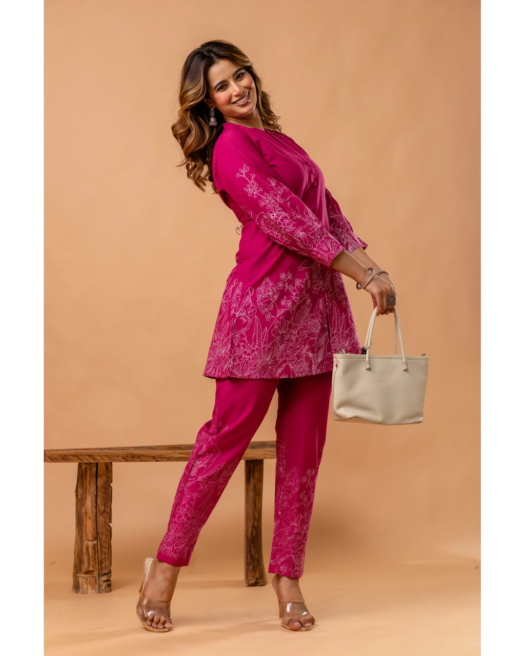 Vibrant Pink Floral Printed Cotton Coord Set