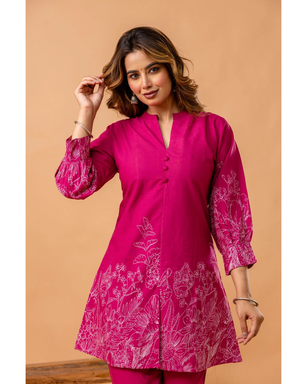 Vibrant Pink Floral Printed Cotton Coord Set