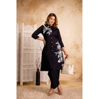 Black Floral Printed Rayon Kurta & Pant Set for Women