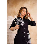 Black Floral Printed Rayon Kurta & Pant Set for Women