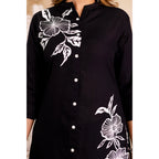Black Floral Printed Rayon Kurta & Pant Set for Women