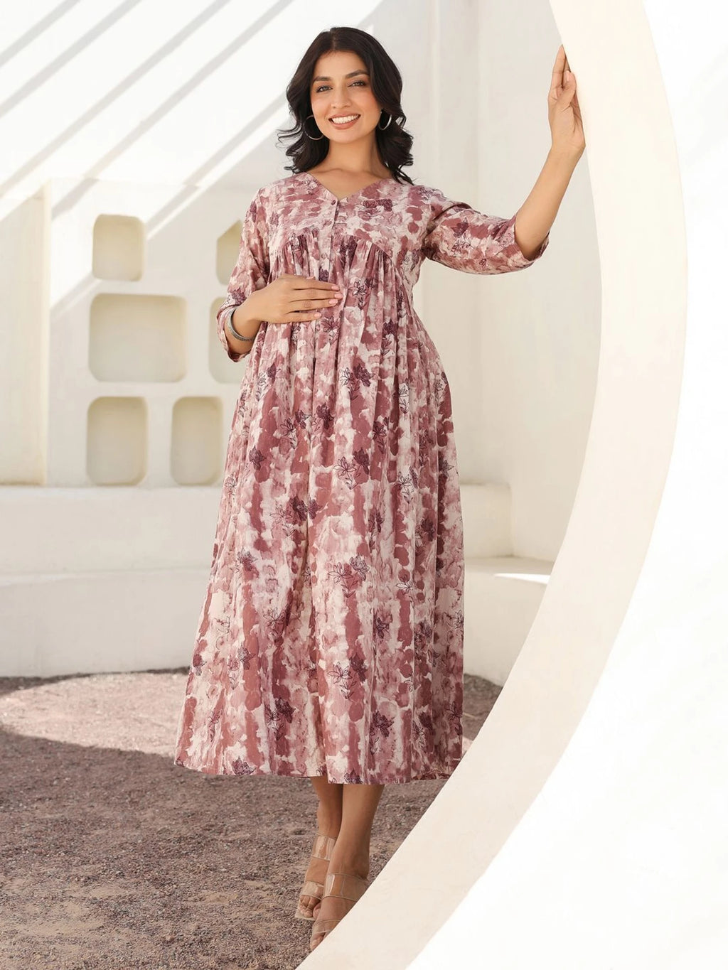 Clothycorp Pink Floral Printed Maternity Dress for Women