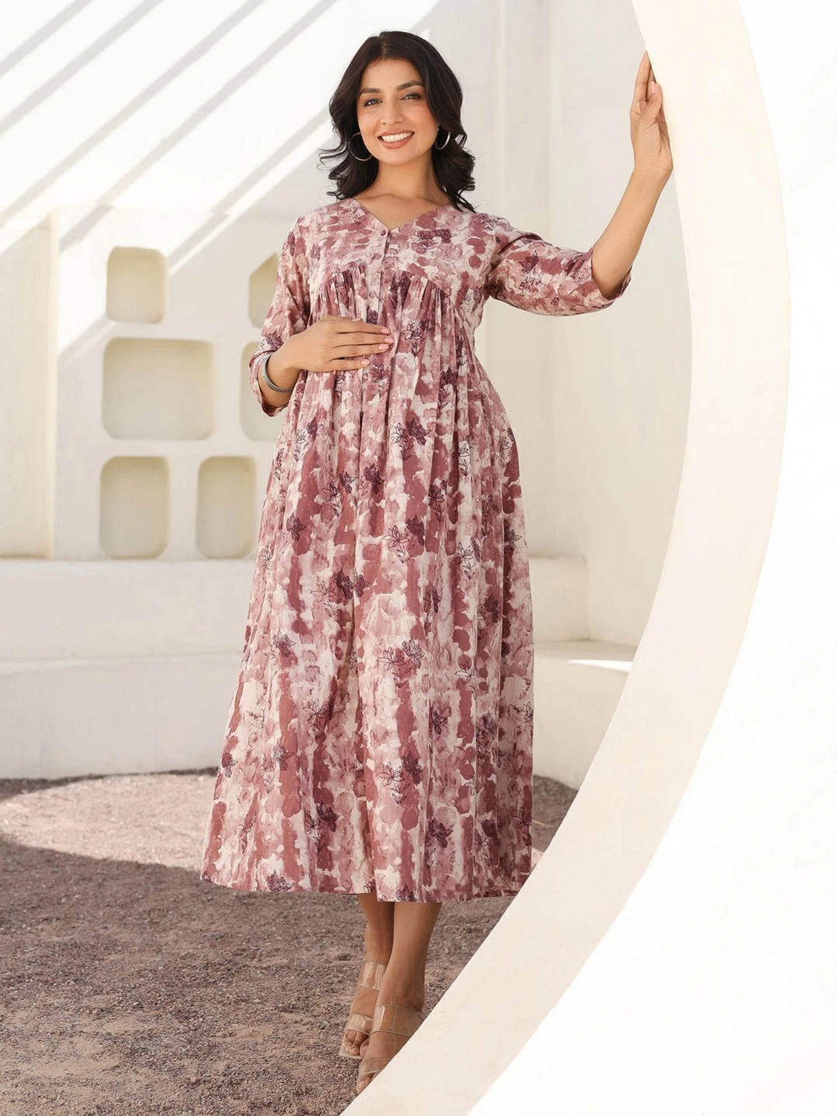 Clothycorp Pink Floral Printed Maternity Dress for Women